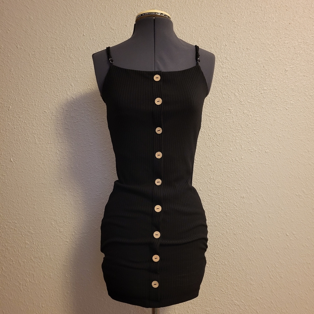 IRIS Black Ribbed Knit Spaghetti Strap Dress Size Small